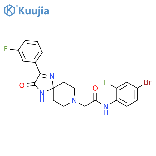 N-(4-bromo-2-fluorophenyl)-2-[2-(3-fluorophenyl)-3-oxo-1,4,8-triazaspiro[4.5]dec-1-en-8-yl]acetamide structure