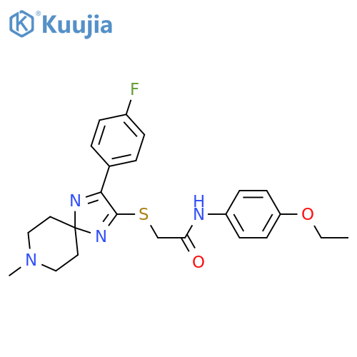 N-(4-ethoxyphenyl)-2-{[3-(4-fluorophenyl)-8-methyl-1,4,8-triazaspiro[4.5]deca-1,3-dien-2-yl]sulfanyl}acetamide structure