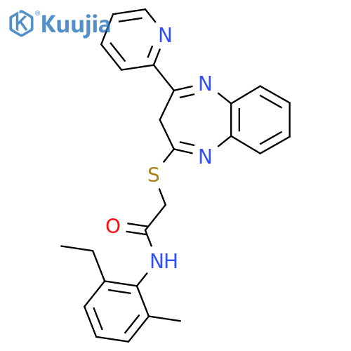 N-(2-ethyl-6-methylphenyl)-2-{4-(pyridin-2-yl)-3H-1,5-benzodiazepin-2-ylsulfanyl}acetamide structure