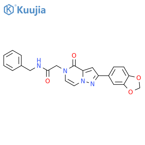 2-[2-(2H-1,3-benzodioxol-5-yl)-4-oxo-4H,5H-pyrazolo[1,5-a]pyrazin-5-yl]-N-benzylacetamide structure