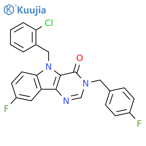 5-[(2-chlorophenyl)methyl]-8-fluoro-3-[(4-fluorophenyl)methyl]-3H,4H,5H-pyrimido[5,4-b]indol-4-one structure