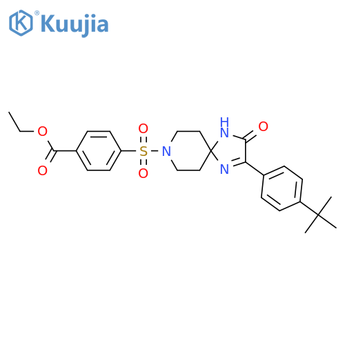 Ethyl 4-{[2-(4-tert-butylphenyl)-3-oxo-1,4,8-triazaspiro[4.5]dec-1-en-8-yl]sulfonyl}benzoate structure
