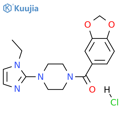 1-(2H-1,3-benzodioxole-5-carbonyl)-4-(1-ethyl-1H-imidazol-2-yl)piperazine hydrochloride structure