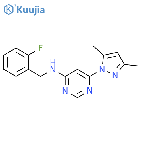 6-(3,5-dimethyl-1H-pyrazol-1-yl)-N-[(2-fluorophenyl)methyl]pyrimidin-4-amine structure