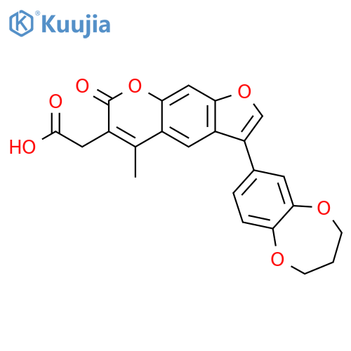 2-[3-(3,4-dihydro-2H-1,5-benzodioxepin-7-yl)-5-methyl-7-oxofuro[3,2-g]chromen-6-yl]acetic acid structure