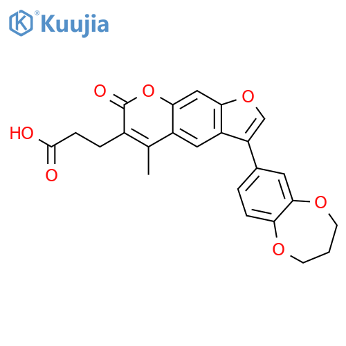 3-[3-(3,4-dihydro-2H-1,5-benzodioxepin-7-yl)-5-methyl-7-oxofuro[3,2-g]chromen-6-yl]propanoic acid structure
