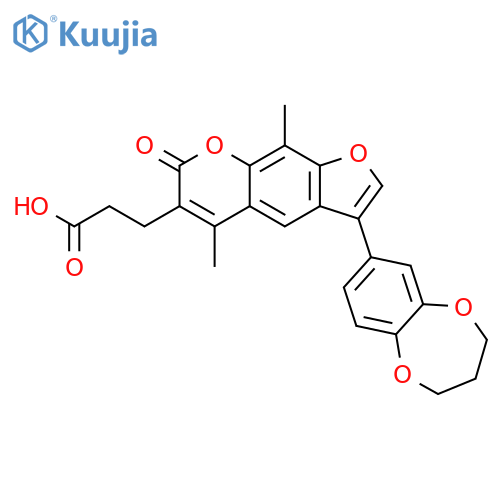 3-[3-(3,4-dihydro-2H-1,5-benzodioxepin-7-yl)-5,9-dimethyl-7-oxofuro[3,2-g]chromen-6-yl]propanoic acid structure