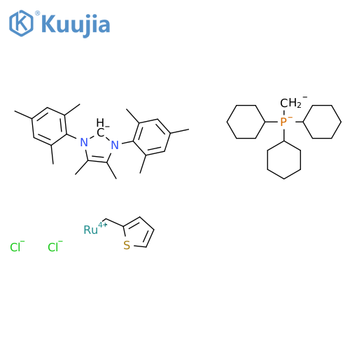 Tricyclohexylphosphine[4,5-dimethyl-1,3-bis(2,4,6-trimethylphenyl)imidazol-2-ylidene][2-thienylmethylene]ruthenium(II) dichloride structure