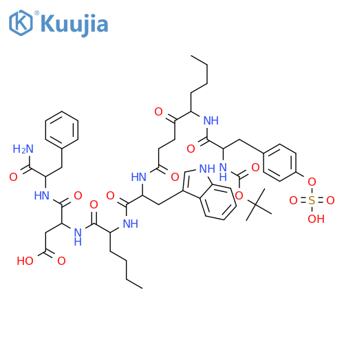 L-Phenylalaninamide,N-[5-[[2-[[(1,1-dimethylethoxy)carbonyl]amino]-1-oxo-3-[4-(sulfooxy)phenyl]propyl]amino]-1,4-dioxononyl]-L-tryptophyl-L-norleucyl-L-a-aspartyl-, [S-(R*,R*)]- (9CI) structure