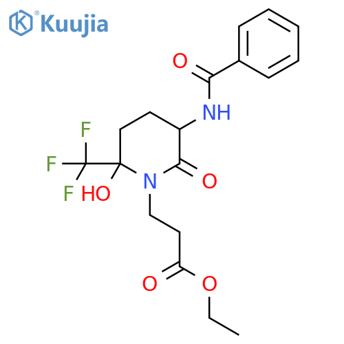 ethyl 3-5-benzamido-2-hydroxy-6-oxo-2-(trifluoromethyl)piperidin-1-ylpropanoate structure