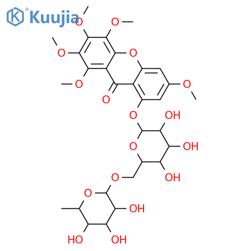 1,2,3,4,6,8-Hexahydroxyxanthone; 1,2,3,4,6-Penta-Me ether, 8-O-[α-L-rhamnopyranosyl-(1→6)-β-D-glucopyranoside] structure