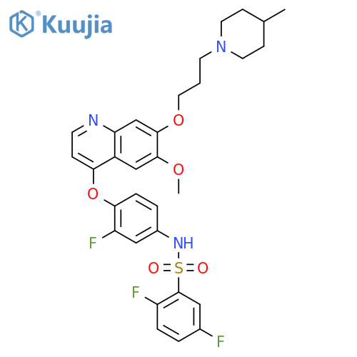 2,5-difluoro-N-(3-fluoro-4-(6-methoxy-7-(3-(4-methylpiperidin-1-yl)propoxy)quinolin-4-yloxy)phenyl)benzenesulfonamide structure