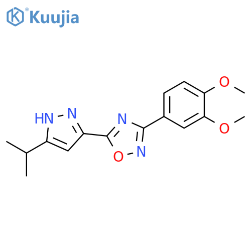 3-(3,4-dimethoxyphenyl)-5-[3-(propan-2-yl)-1H-pyrazol-5-yl]-1,2,4-oxadiazole structure