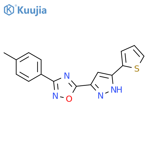 3-(4-methylphenyl)-5-[3-(thiophen-2-yl)-1H-pyrazol-5-yl]-1,2,4-oxadiazole structure