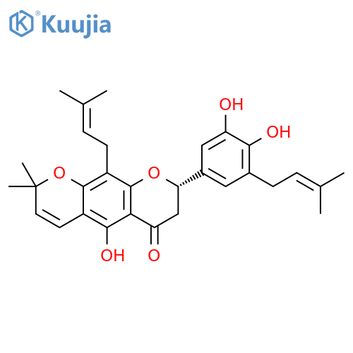 2H,6H-Benzo[1,2-b:5,4-b']dipyran-6-one,8-[3,4-dihydroxy-5-(3-methyl-2-butenyl)phenyl]-7,8-dihydro-5-hydroxy-2,2-dimethyl-10-(3-methyl-2-butenyl)-,(8S)- (9CI) structure