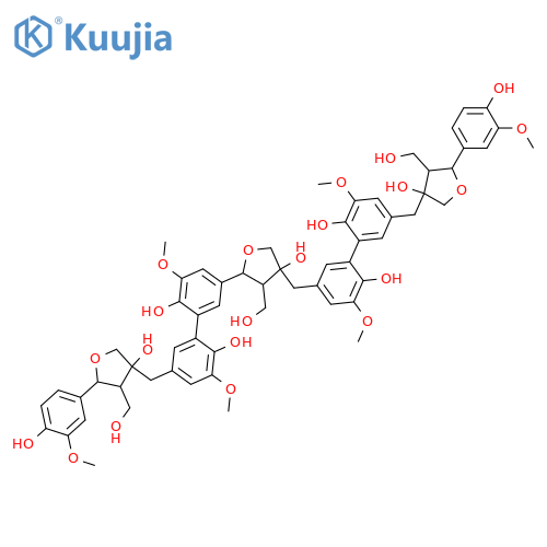 [1,1'-Biphenyl]-2,2'-diol,3,3'-dimethoxy-5-[[tetrahydro-3-hydroxy-5-[4-hydroxy-3-[2-hydroxy-3-methoxy-5-[[tetrahydro-3-hydroxy-5-(4-hydroxy-3-methoxyphenyl)-4-(hydroxymethyl)-3-furanyl]methyl]cyclohexyl]-5-methoxyphenyl]-4-(hydroxymethyl)-3-furanyl]methyl structure