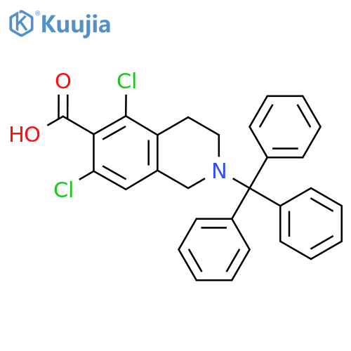 5,7-dichloro-2-(triphenylmethyl)-1,2,3,4-tetrahydroisoquinoline-6-carboxylic acid structure