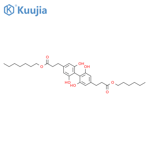 3,3',5,5'-Tetrahydroxy-4,4'-lignan-9,9'-dioic acid; 9-Heptyl 9'-hexyl diester structure