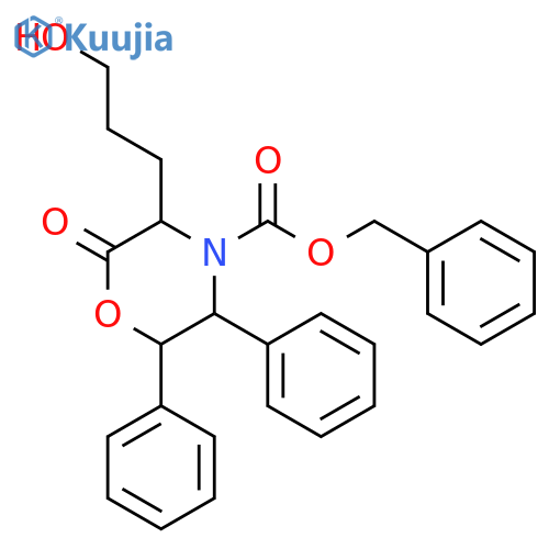 4-Morpholinecarboxylic acid, 3-(3-hydroxypropyl)-2-oxo-5,6-diphenyl-, phenylmethyl ester, (3S,5S,6R)- structure