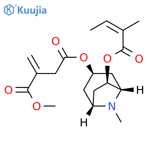 Butanedioic acid,2-methylene-, 1-methyl4-[(1R,3R,5S,6R)-8-methyl-6-[[(2Z)-2-methyl-1-oxo-2-buten-1-yl]oxy]-8-azabicyclo[3.2.1]oct-3-yl]ester structure