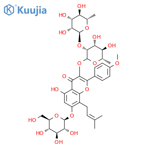4H-1-Benzopyran-4-one,3-[[6-deoxy-2-O-(6-deoxy-a-L-mannopyranosyl)-a-L-mannopyranosyl]oxy]-7-(b-D-glucopyranosyloxy)-5-hydroxy-2-(4-methoxyphenyl)-8-(3-methyl-2-buten-1-yl)- structure