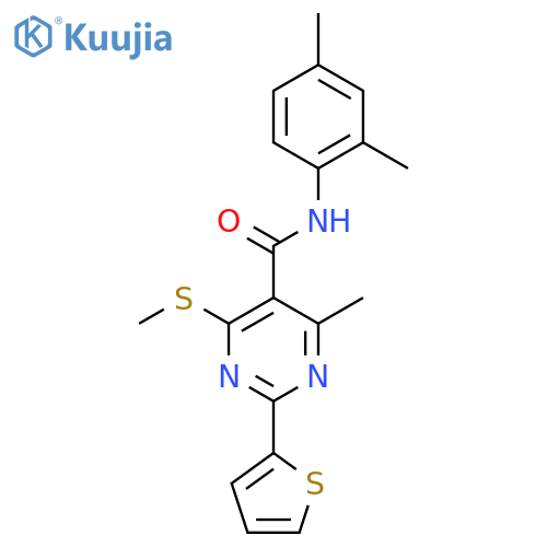 N-(2,4-dimethylphenyl)-4-methyl-6-methylsulfanyl-2-thiophen-2-ylpyrimidine-5-carboxamide structure