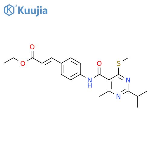 Ethyl 3-{4-[4-methyl-6-(methylsulfanyl)-2-(propan-2-yl)pyrimidine-5-amido]phenyl}prop-2-enoate structure
