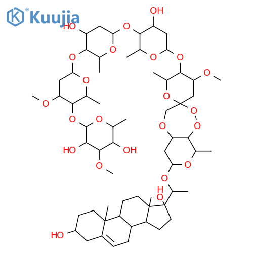 b-D-ribo-Hexopyranoside,(2S,4R,5R,5'aR,6R,7'S,9'R,9'aR)-7'-[[(3b,20S)-3,17-dihydroxypregn-5-en-20-yl]oxy]octahydro-4-methoxy-6,9'-dimethylspiro[2H-pyran-2,3'(4'H)-[7H]pyrano[3,4-c][1,2,5]trioxepin]-5-ylO-6-deoxy-3-O-methyl-b-D-galactopyranosyl-(1&reg;4)-O-2,6-dideoxy-3-O-methyl-b-D-ribo-hexopyranosyl-(1&reg;4)-O-2,6-dideoxy-b-D-arabino-hexopyranosyl-(1&reg;4)-2,6-dideoxy- (9CI) structure
