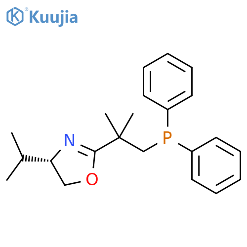 (S)-2-(1-(Diphenylphosphanyl)-2-methylpropan-2-yl)-4-isopropyl-4,5-dihydrooxazole structure