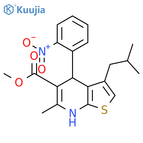 Thieno[2,3-b]pyridine-5-carboxylicacid, 4,7-dihydro-6-methyl-3-(2-methylpropyl)-4-(3-nitrophenyl)-, methyl ester structure