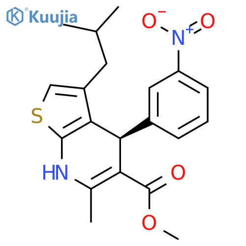 Thieno[2,3-b]pyridine-5-carboxylicacid, 4,7-dihydro-6-methyl-3-(2-methylpropyl)-4-(3-nitrophenyl)-, methyl ester,(4S)- structure
