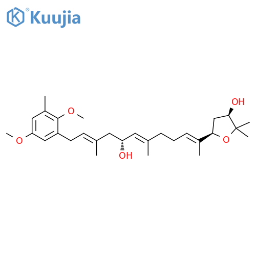3-Furanol,5-[(1E,5E,7R,9E)-11-(2,5-dimethoxy-3-methylphenyl)-7-hydroxy-1,5,9-trimethyl-1,5,9-undecatrien-1-yl]tetrahydro-2,2-dimethyl-,(3R,5R)- structure