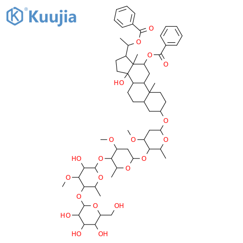 b-D-ribo-Hexopyranoside, (3b,5a,12b,14b,20R)-12,20-bis(benzoyloxy)-14-hydroxypregnan-3-ylO-b-D-glucopyranosyl-(1®4)-O-6-deoxy-3-O-methyl-b-D-allopyranosyl-(1®4)-O-2,6-dideoxy-3-O-methyl-b-D-ribo-hexopyranosyl-(1®4)-2,6-dideoxy-3-O-methyl- (9CI) structure