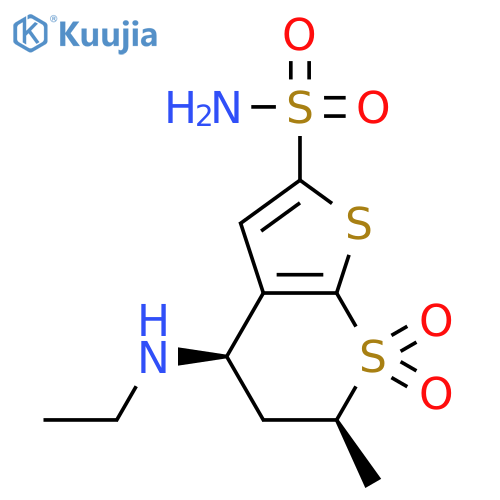 (4R,6S)-4-(ethylamino)-6-methyl-7,7-dioxo-5,6-dihydro-4H-thieno[2,3-b]thiopyran-2-sulfonamide structure