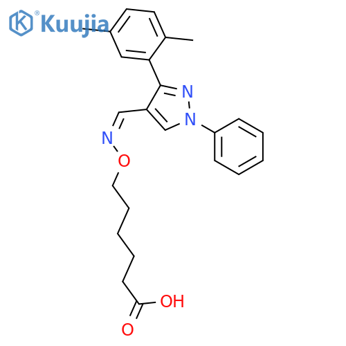 6-[(Z)-[3-(2,5-dimethylphenyl)-1-phenylpyrazol-4-yl]methylideneamino]oxyhexanoic acid structure