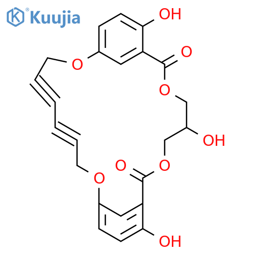 3,7,14,21-TETRAOXATRICYCLO[20.3.1.19,13]HEPTACOSA-1(26),9,11,13(27),22,24-HEXAENE-16,18-DIYNE-2,8-DIONE, 5,10,25-TRIHYDROXY- structure