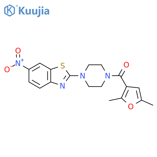 2-4-(2,5-dimethylfuran-3-carbonyl)piperazin-1-yl-6-nitro-1,3-benzothiazole structure