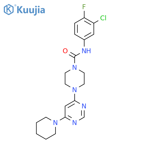 N-(3-chloro-4-fluorophenyl)-4-6-(piperidin-1-yl)pyrimidin-4-ylpiperazine-1-carboxamide structure