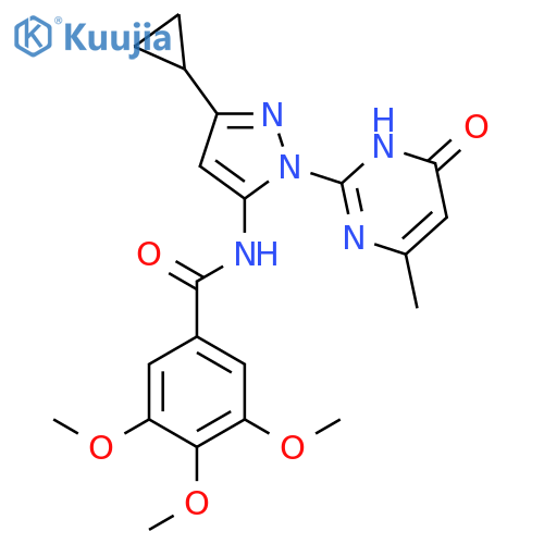 N-3-cyclopropyl-1-(4-methyl-6-oxo-1,6-dihydropyrimidin-2-yl)-1H-pyrazol-5-yl-3,4,5-trimethoxybenzamide structure
