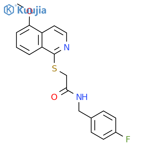 N-(4-fluorophenyl)methyl-2-(5-methoxyisoquinolin-1-yl)sulfanylacetamide structure