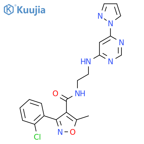 3-(2-chlorophenyl)-5-methyl-N-(2-{6-(1H-pyrazol-1-yl)pyrimidin-4-ylamino}ethyl)-1,2-oxazole-4-carboxamide structure