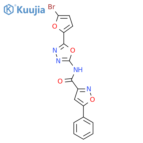 N-5-(5-bromofuran-2-yl)-1,3,4-oxadiazol-2-yl-5-phenyl-1,2-oxazole-3-carboxamide structure
