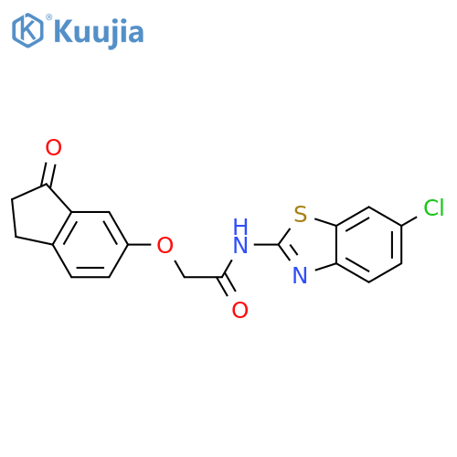 N-(6-chloro-1,3-benzothiazol-2-yl)-2-(3-oxo-2,3-dihydro-1H-inden-5-yl)oxyacetamide structure
