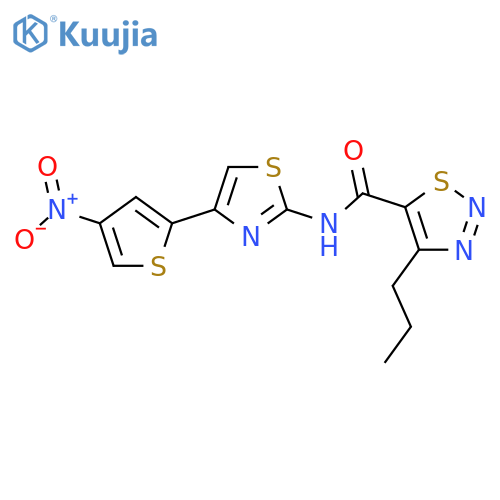 N-4-(4-nitrothiophen-2-yl)-1,3-thiazol-2-yl-4-propyl-1,2,3-thiadiazole-5-carboxamide structure
