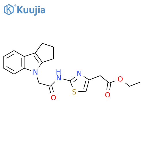 ethyl 2-[2-(2-{1H,2H,3H,4H-cyclopenta[b]indol-4-yl}acetamido)-1,3-thiazol-4-yl]acetate structure