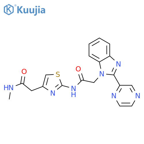 N-methyl-2-(2-{2-2-(pyrazin-2-yl)-1H-1,3-benzodiazol-1-ylacetamido}-1,3-thiazol-4-yl)acetamide structure