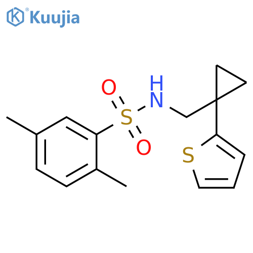 2,5-dimethyl-N-{1-(thiophen-2-yl)cyclopropylmethyl}benzene-1-sulfonamide structure