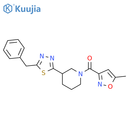 3-(5-benzyl-1,3,4-thiadiazol-2-yl)-1-(5-methyl-1,2-oxazole-3-carbonyl)piperidine structure