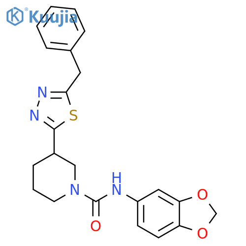 N-(2H-1,3-benzodioxol-5-yl)-3-(5-benzyl-1,3,4-thiadiazol-2-yl)piperidine-1-carboxamide structure