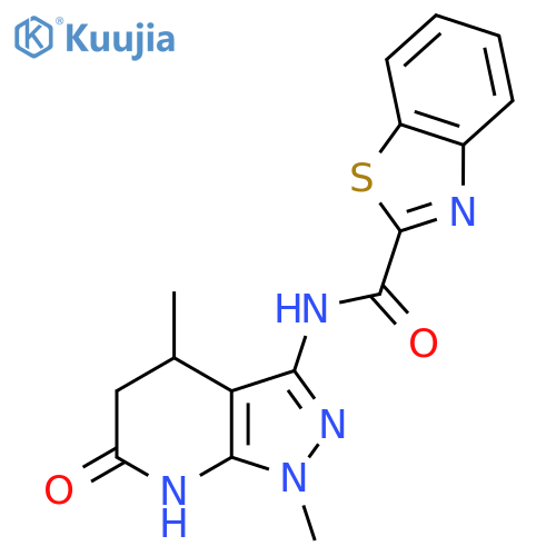 N-{1,4-dimethyl-6-oxo-1H,4H,5H,6H,7H-pyrazolo[3,4-b]pyridin-3-yl}-1,3-benzothiazole-2-carboxamide structure